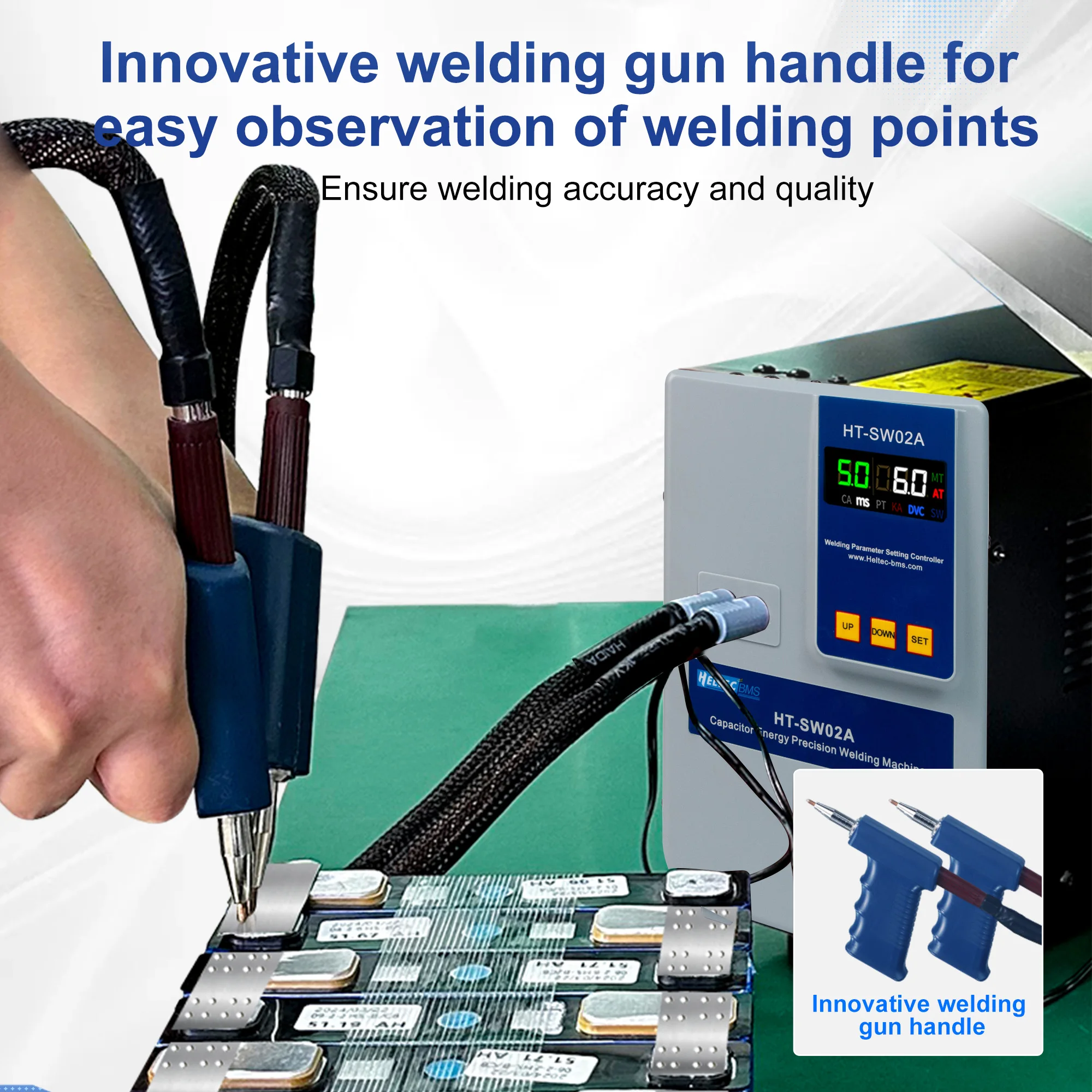Professional 3500A Spot Welder 19.8KW HT-SW01H for 18650/LiFePO4 Battery AT/MT Mode 5-6V Adj Aluminum/Nickel/Steel DIY Kit