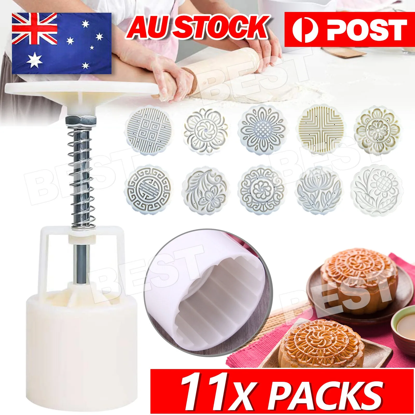 100g 10 Flower Stamps Round Pastry Moon Cake Mold Mould Cookies Mooncake Decor