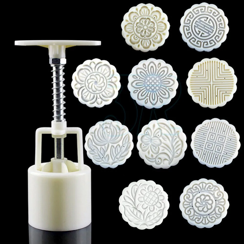 100g 10 Flower Stamps Round Pastry Moon Cake Mold Mould Cookies Mooncake Decor