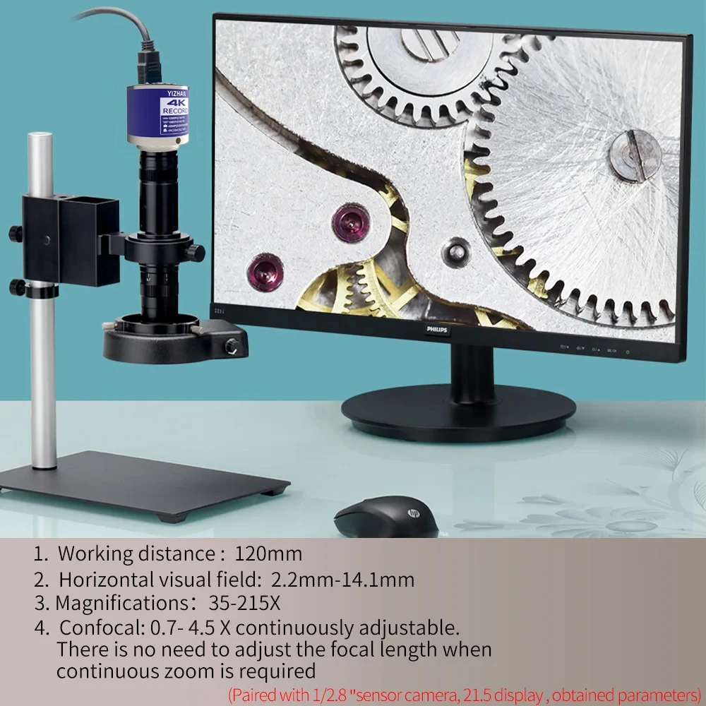 Yizhan 4K Digital Electronic Microscope HDMI USB-C IMX415 1/2.8" Sensor UHD Microscope 150X 215X C-Mount Lens For PCB Soldering