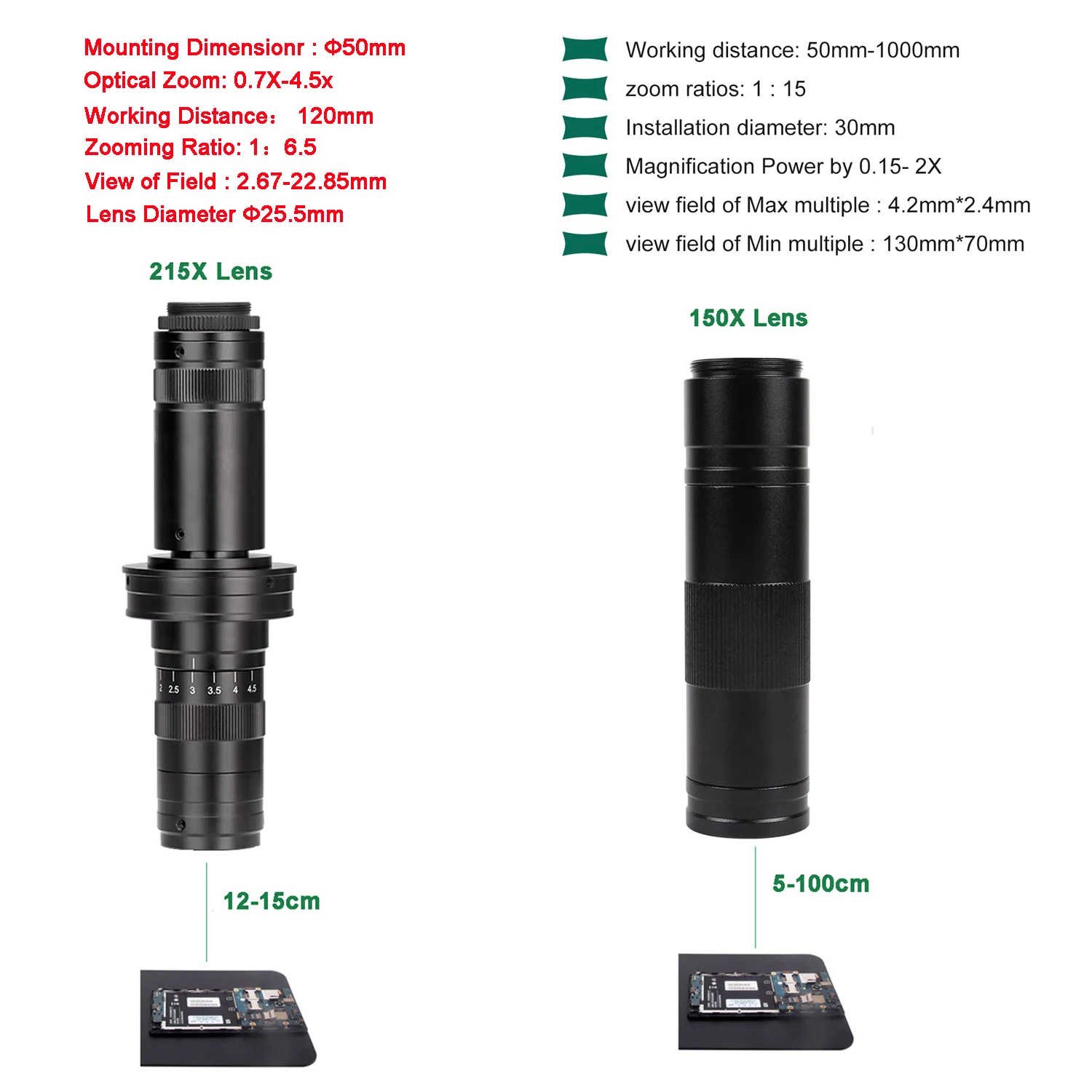 Yizhan 4K Digital Electronic Microscope HDMI USB-C IMX415 1/2.8" Sensor UHD Microscope 150X 215X C-Mount Lens For PCB Soldering