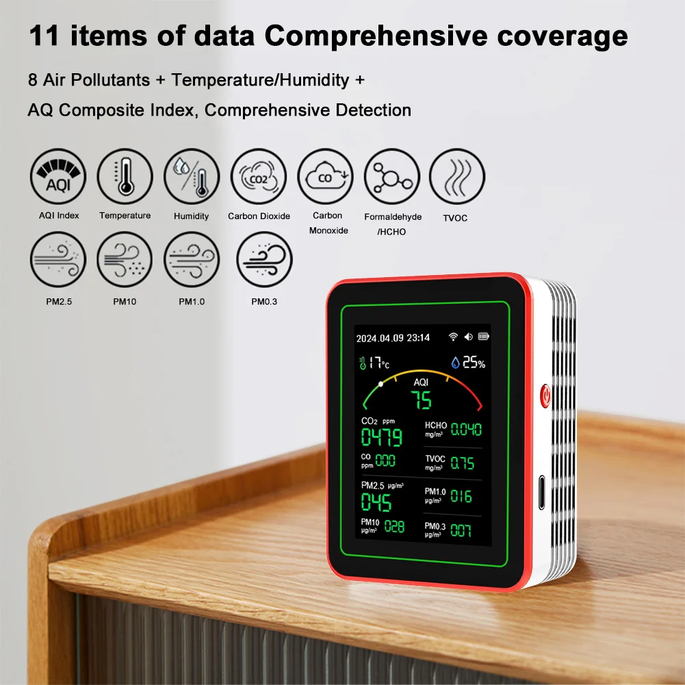 15-in-1 WiFi Smart Air Quality Monitor Tester CO/CO2/HCHO/TVOC/PM0.3/PM1.0/PM2.5/PM10/Temperature/Humidity APP Control Detector