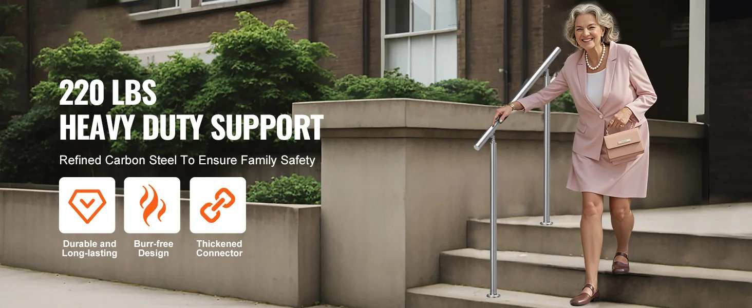 SucceBuy Handrail for Outdoor Transitional Stainless Steel Railings with Installation Kit Double-column Staircase for Deck Porch