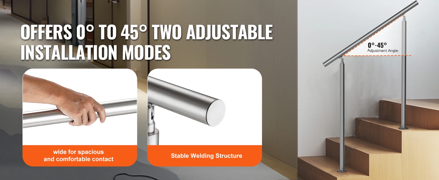 SucceBuy Handrail for Outdoor Transitional Stainless Steel Railings with Installation Kit Double-column Staircase for Deck Porch