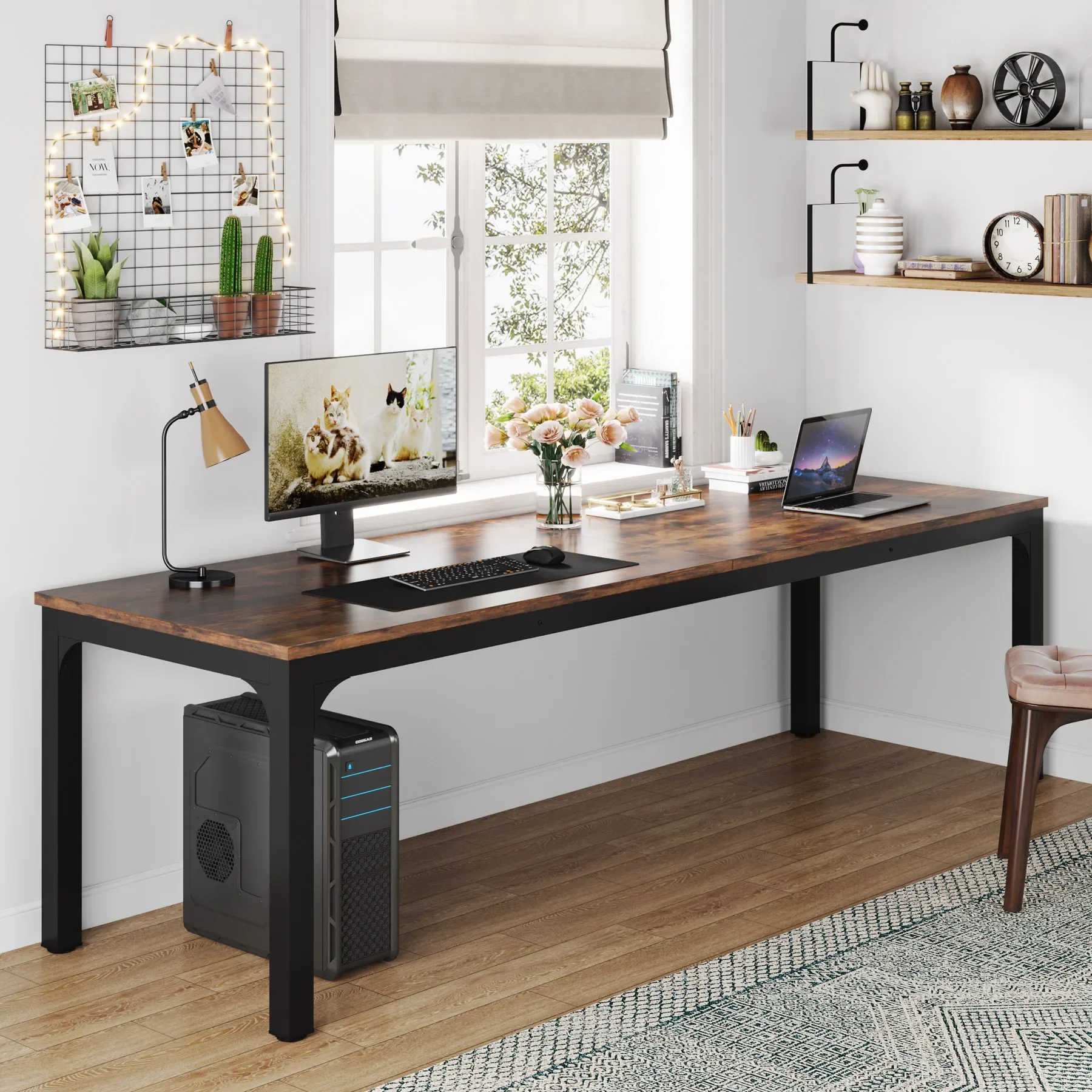 Tribesigns 200cm Desk, Extra Long Computer Desk 2 Person Desk, Double Long Desk, Workstaion for Home Office