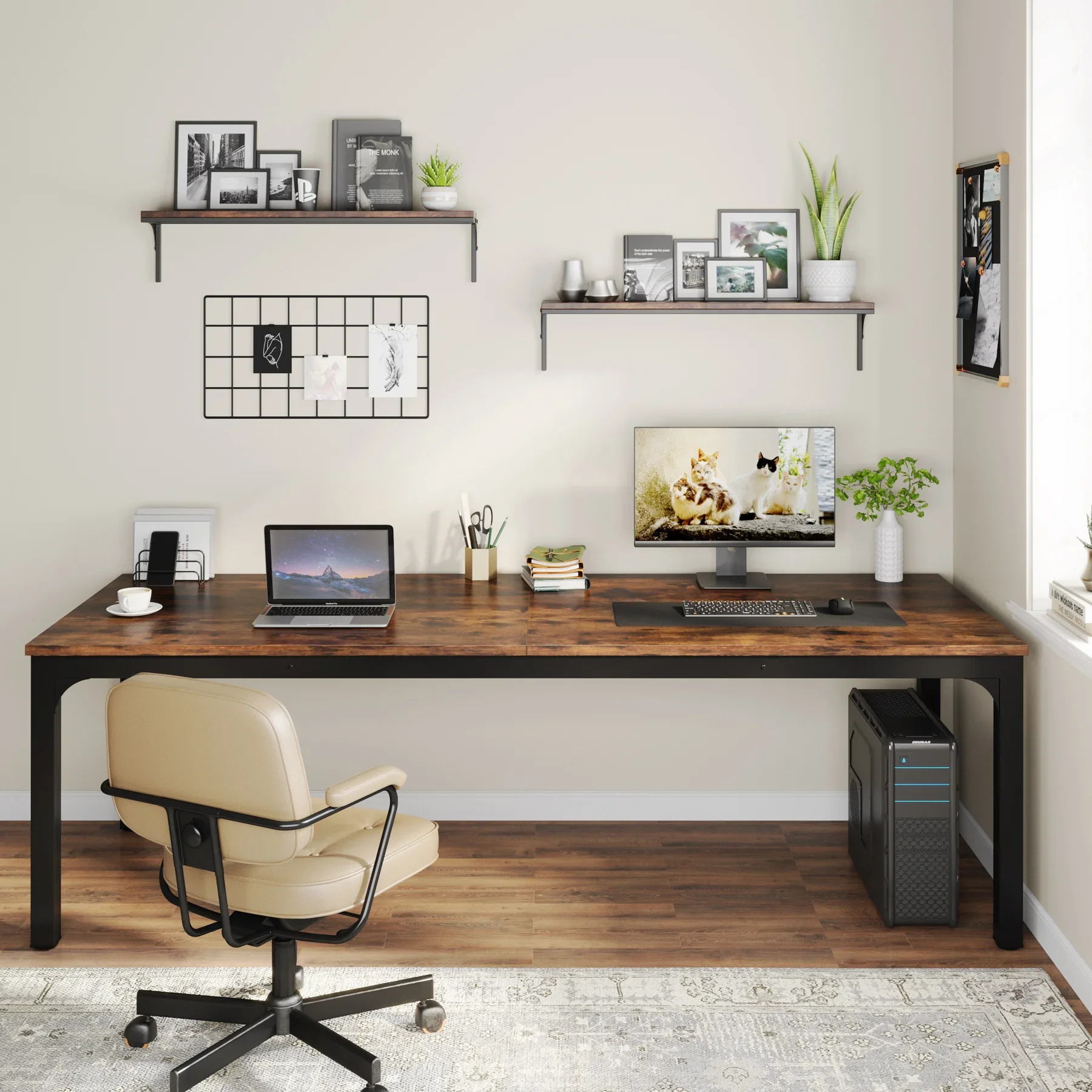 Tribesigns 200cm Desk, Extra Long Computer Desk 2 Person Desk, Double Long Desk, Workstaion for Home Office