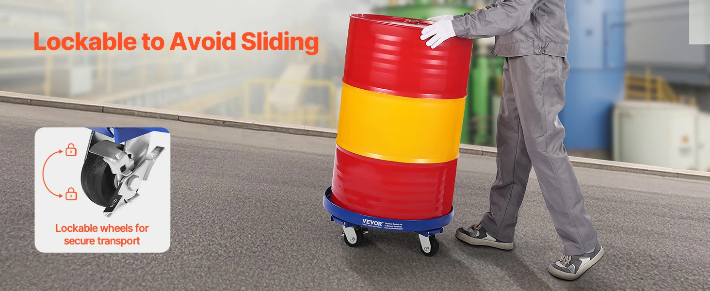 SucceBuy 2000lbs Drum Dolly 55 Gal Barrel Mobile Base with Cross Braces & 4 Swivel Wheels Hand Truck for Warehouse Drum Handling