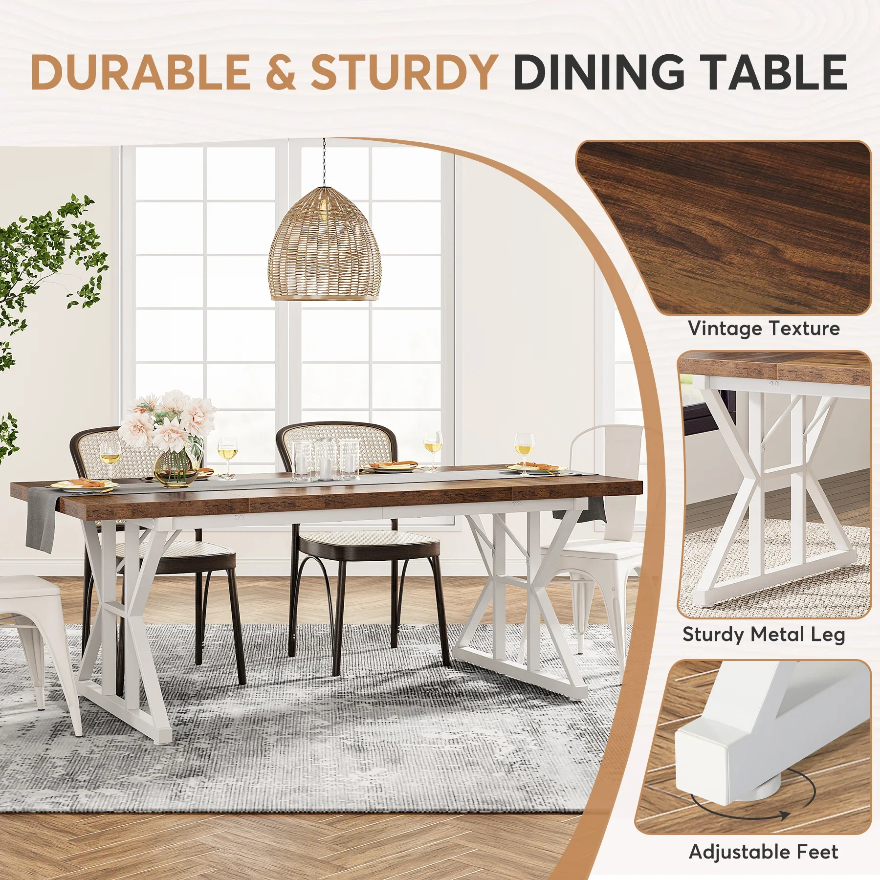 Tribesigns 70-inch Dining Table for 4-6, Farmhouse Kitchen Table with Large Tabletop, Rectangular Dinner Eating Table for Dining