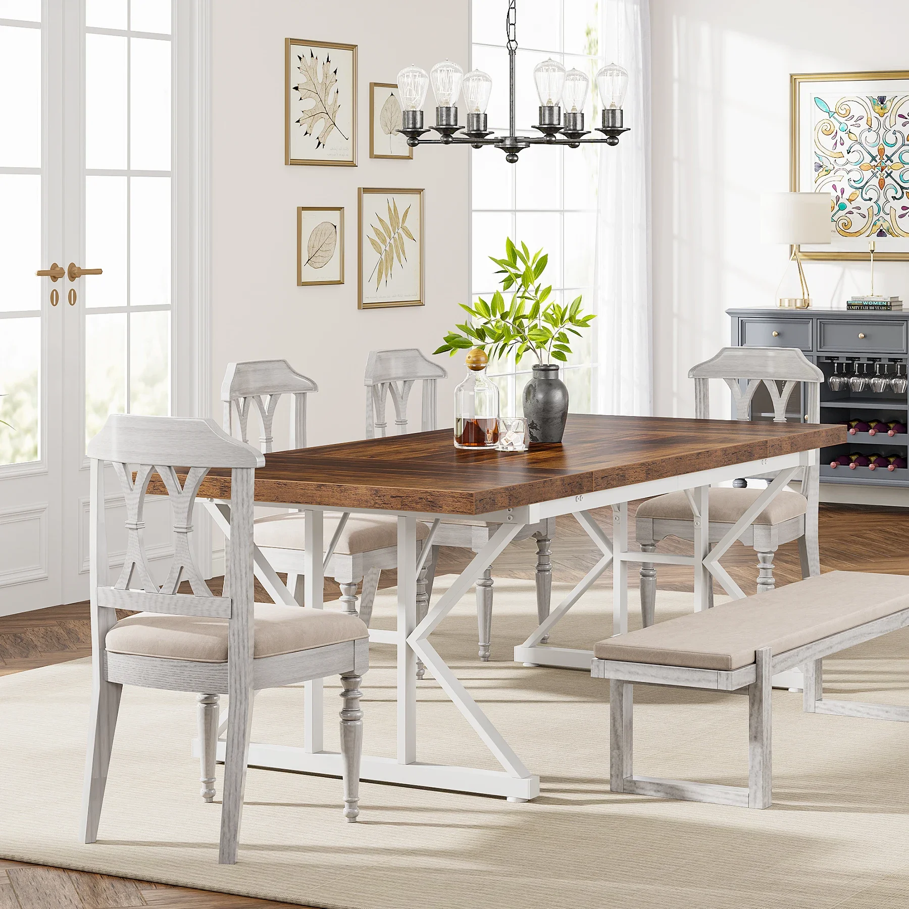 Tribesigns 70-inch Dining Table for 4-6, Farmhouse Kitchen Table with Large Tabletop, Rectangular Dinner Eating Table for Dining