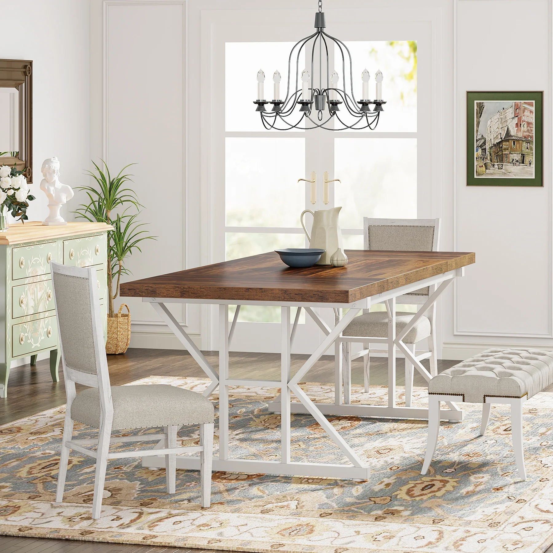 Tribesigns 70-inch Dining Table for 4-6, Farmhouse Kitchen Table with Large Tabletop, Rectangular Dinner Eating Table for Dining