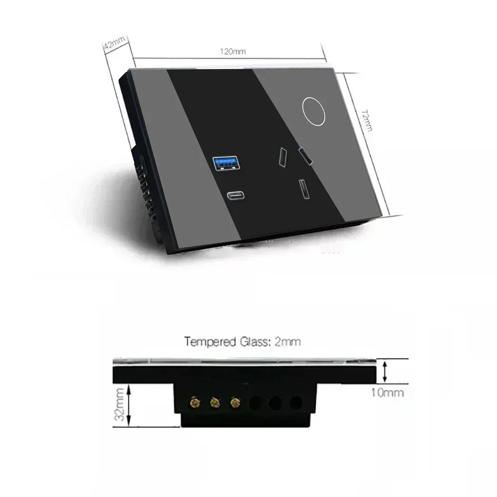 Melery WIFI Smart Tuya Wall Socket Australia Plug USB TYPE-C PD 30W Argentina Outlet Power Touch Remote by Alexa Google Home