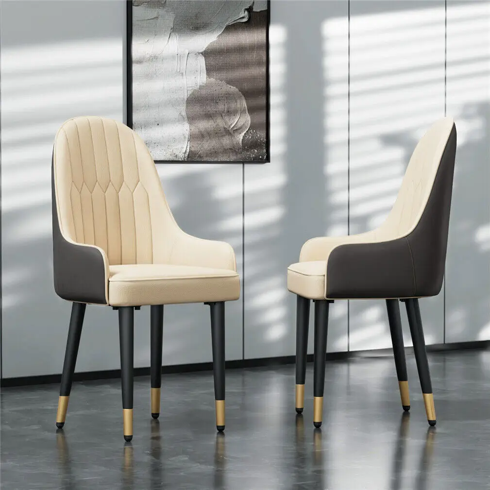 Set of 2 Pro Leather Solid Back Dining Chairs Strong Metal Legs Easy to assemble