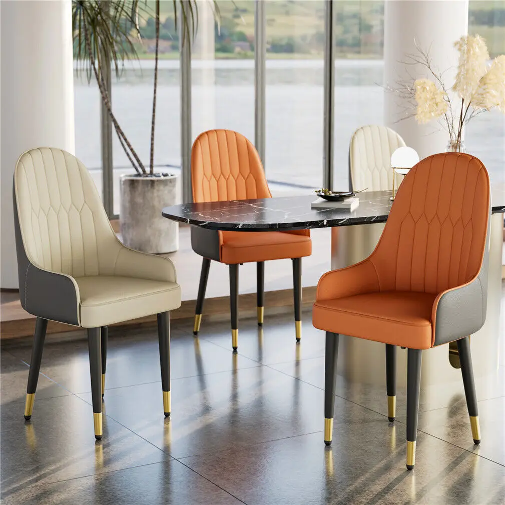 Set of 2 Pro Leather Solid Back Dining Chairs Strong Metal Legs Easy to assemble