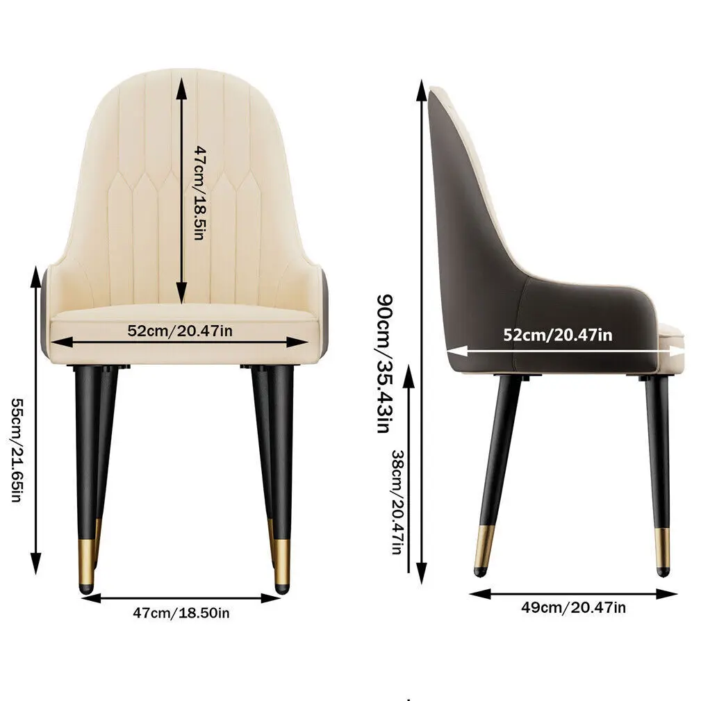 Set of 2 Pro Leather Solid Back Dining Chairs Strong Metal Legs Easy to assemble