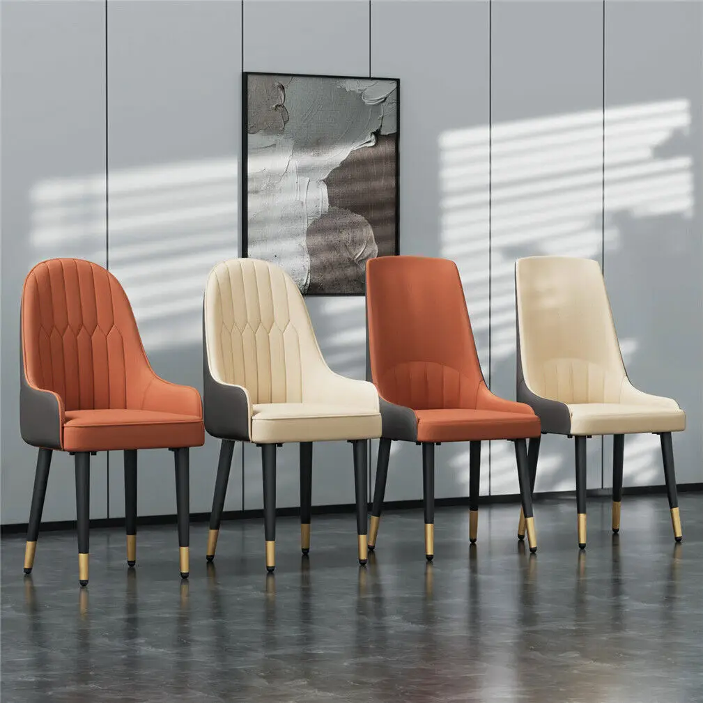 Set of 2 Pro Leather Solid Back Dining Chairs Strong Metal Legs Easy to assemble