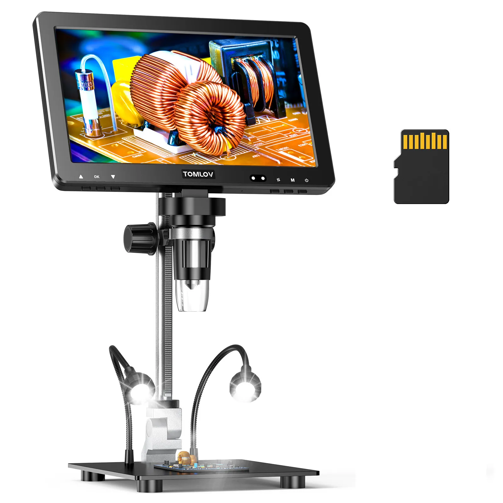 TOMLOV HDMI Digital Microscope 1500X DM9 Max 10.1" HD IPS 20MP Coin Microscope for Error Coins LCD Soldering Magnifier for Adult