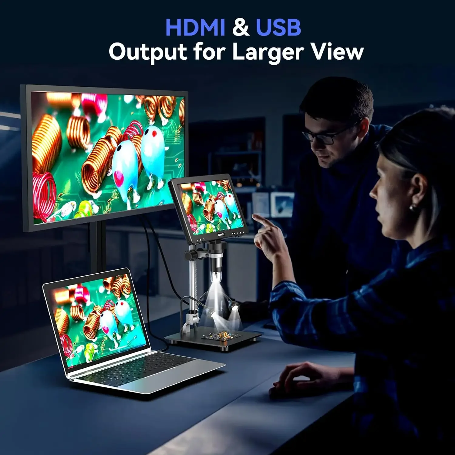 TOMLOV HDMI Digital Microscope 1500X DM9 Max 10.1" HD IPS 20MP Coin Microscope for Error Coins LCD Soldering Magnifier for Adult