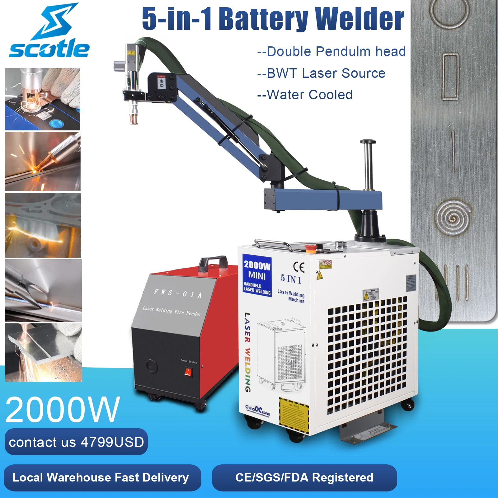 5-IN-1 Laser Welder 2000W Battery Welding Machine 1500W Fiber Laser Welder for Metal Rust Remove Cutting Battery Welding