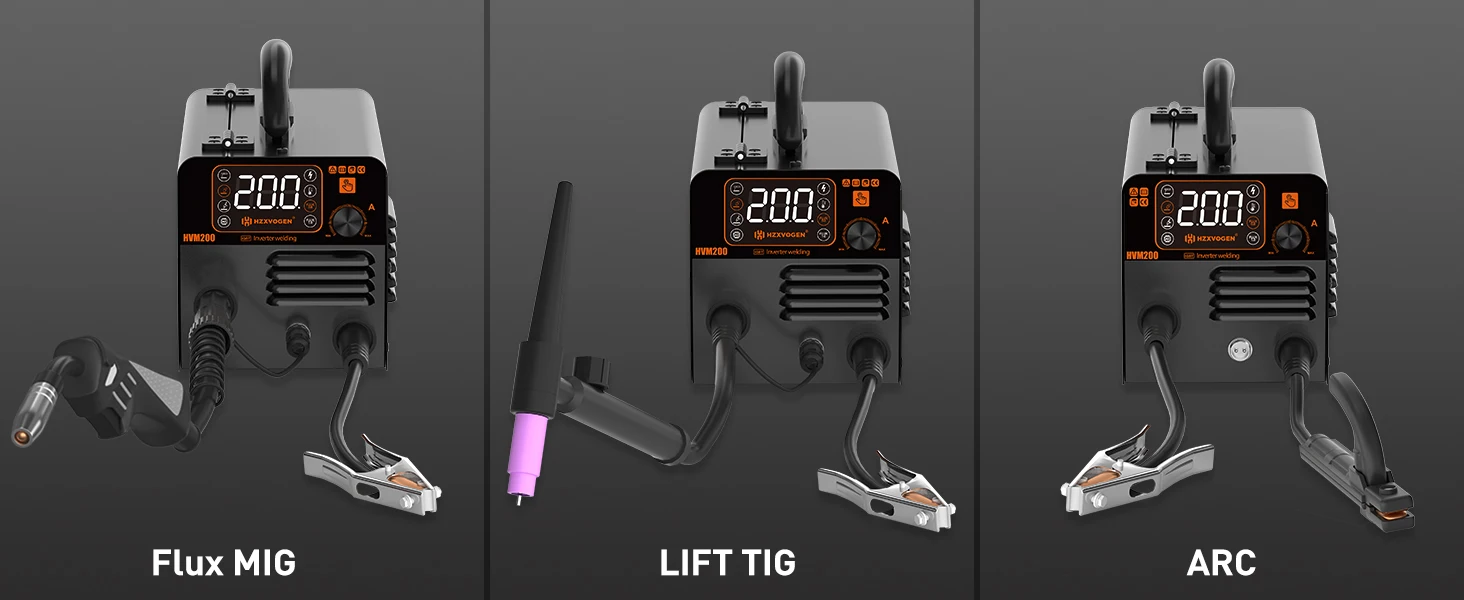 HZXVOGEN HVM200 MIG Welder with Flux Core Gasless IGBT Inverter Welding Machine Lift TIG MMA Stick 220V VRD Intelligent Welder