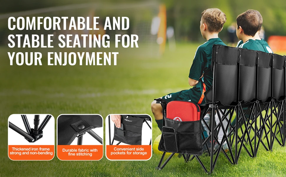SucceBuy 8 Seat Foldable Sideline Bench Outdoor Camping Bench Chair with Bag & Backrest Team Sport Sideline Bench