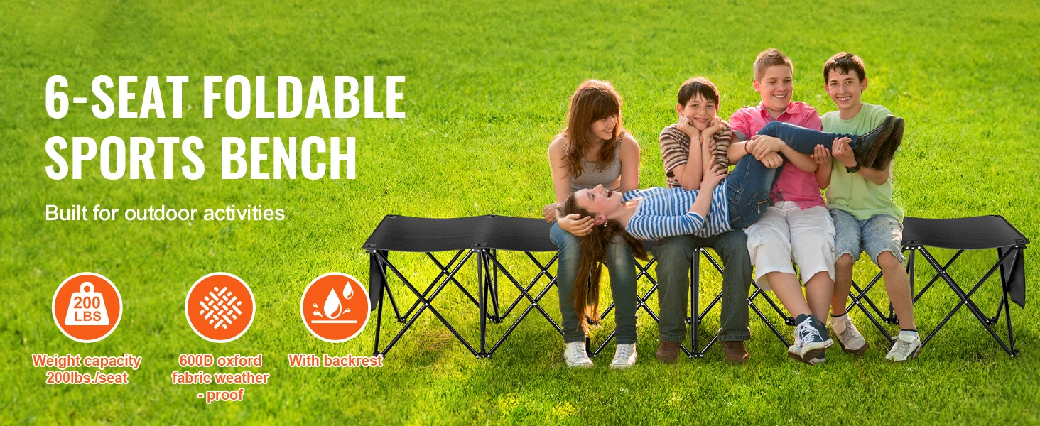 SucceBuy 8 Seat Foldable Sideline Bench Outdoor Camping Bench Chair with Bag & Backrest Team Sport Sideline Bench