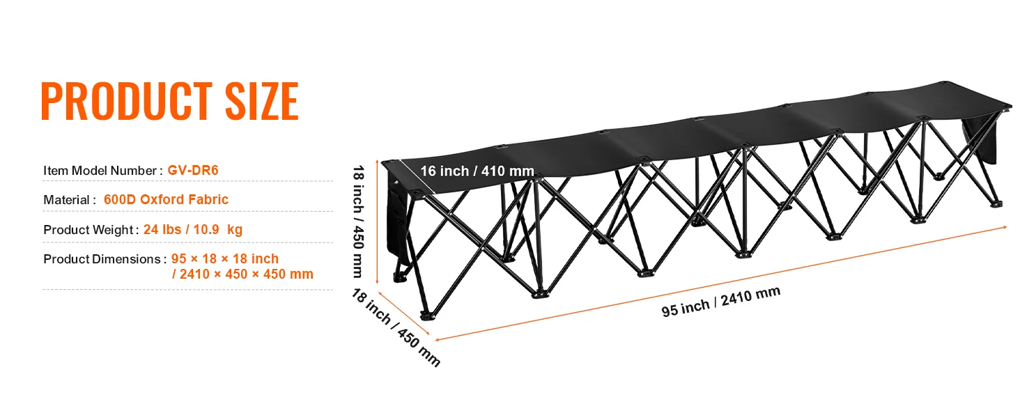 SucceBuy 8 Seat Foldable Sideline Bench Outdoor Camping Bench Chair with Bag & Backrest Team Sport Sideline Bench