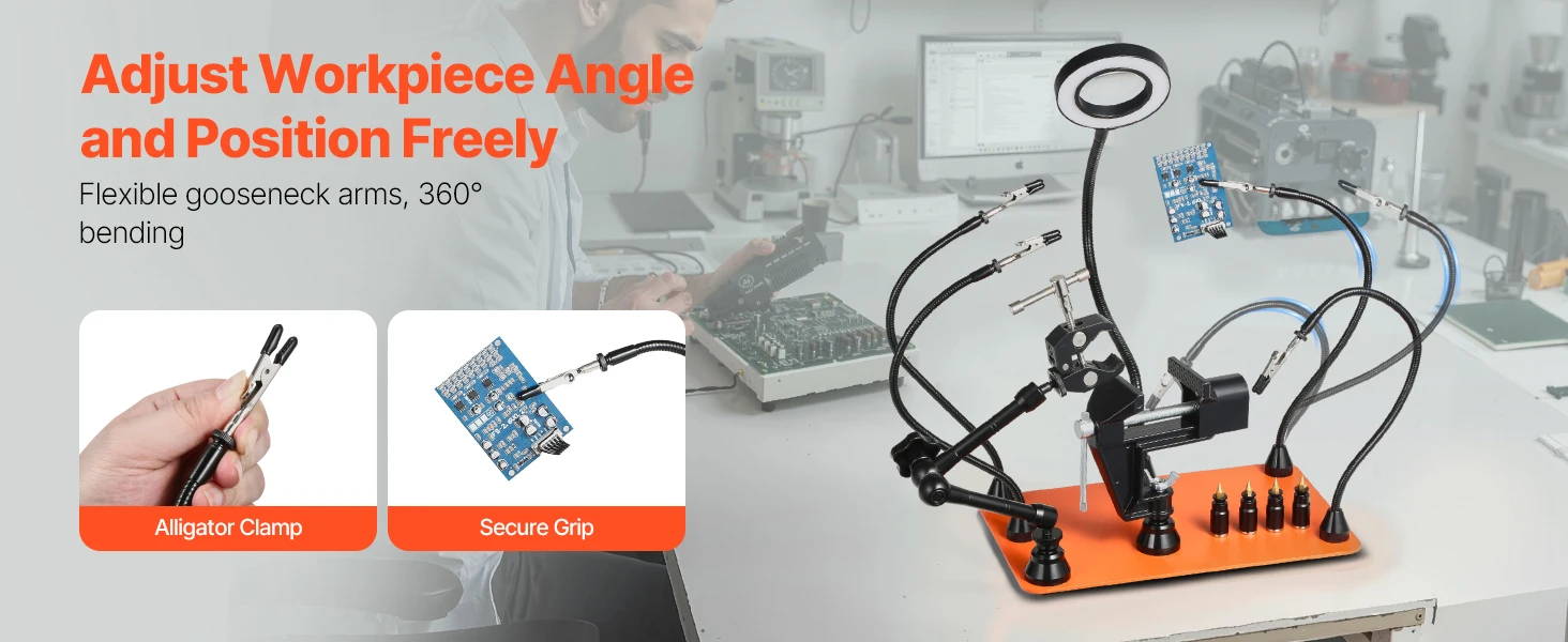 SucceBuy Magnetic Helping Hands Soldering Station4Arms Third Hand Tool 3XLED4PCB Holder 360Hot Air Gun for Electronic Repair