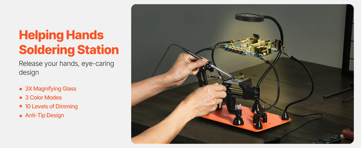 SucceBuy Magnetic Helping Hands Soldering Station4Arms Third Hand Tool 3XLED4PCB Holder 360Hot Air Gun for Electronic Repair