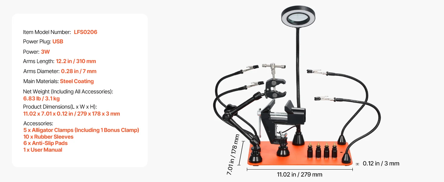 SucceBuy Magnetic Helping Hands Soldering Station4Arms Third Hand Tool 3XLED4PCB Holder 360Hot Air Gun for Electronic Repair