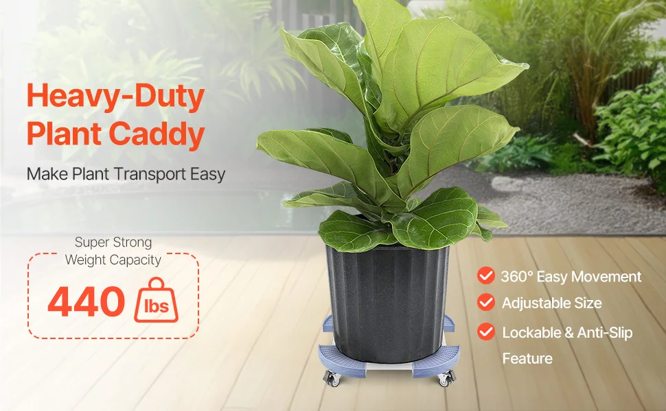 SucceBuy 440LBS Blue/Black Trash Can Dolly Round Roller Base 15-22.8in Adjustable with 4 Wheel Drum Rolling Cart for Plant Caddy