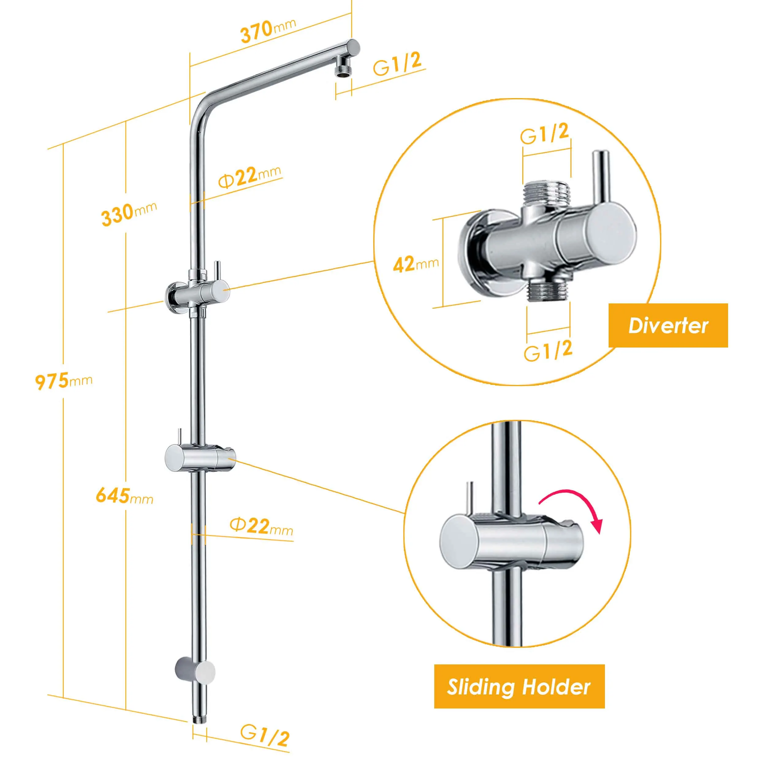 **Sydney Stock** KYLINS 7.5L/M Twin Rain Shower Head Hand Held Sliding Rail Wall Arm 2 In 1 Set Round Chrome WATERMARK WELS