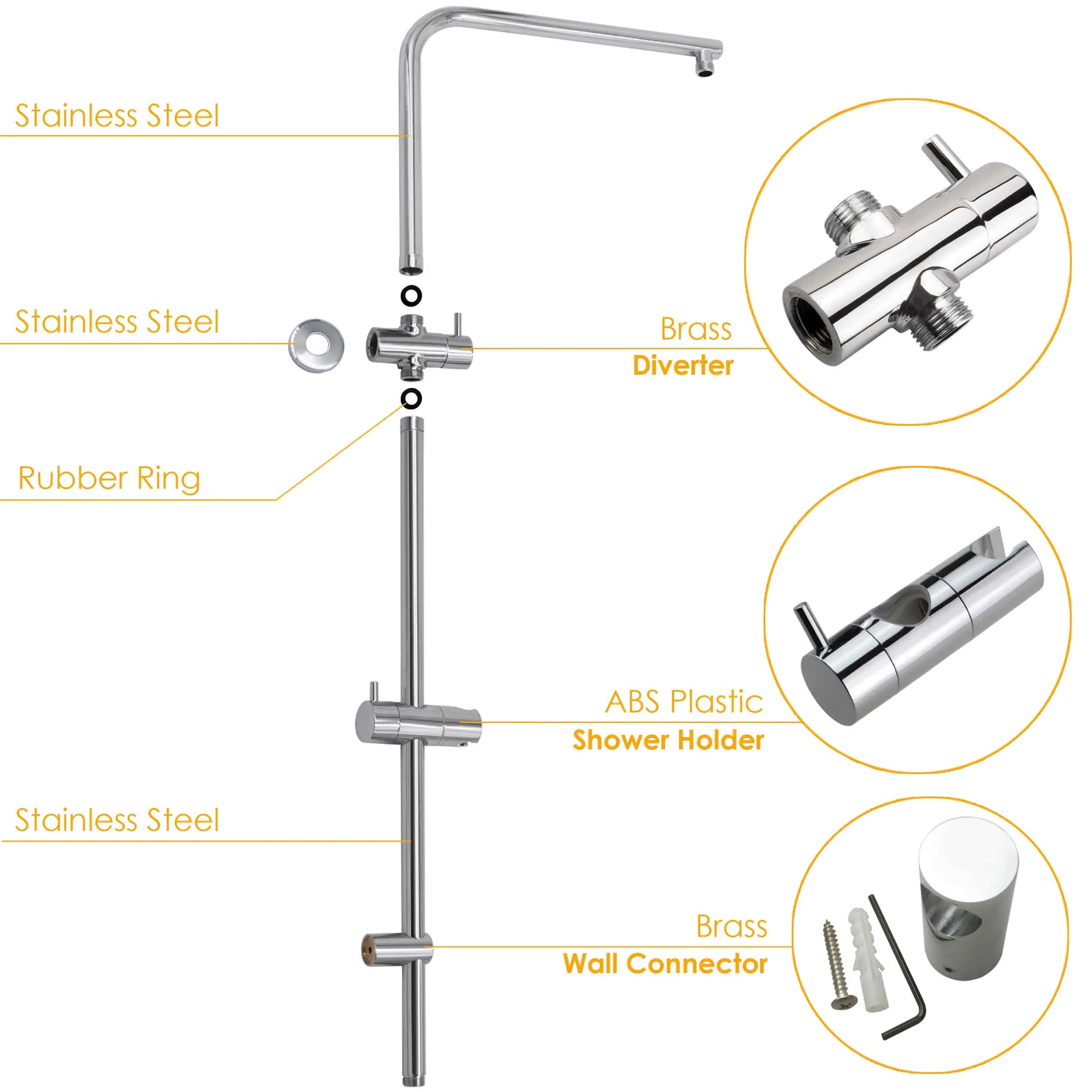 **Sydney Stock** KYLINS 7.5L/M Twin Rain Shower Head Hand Held Sliding Rail Wall Arm 2 In 1 Set Round Chrome WATERMARK WELS