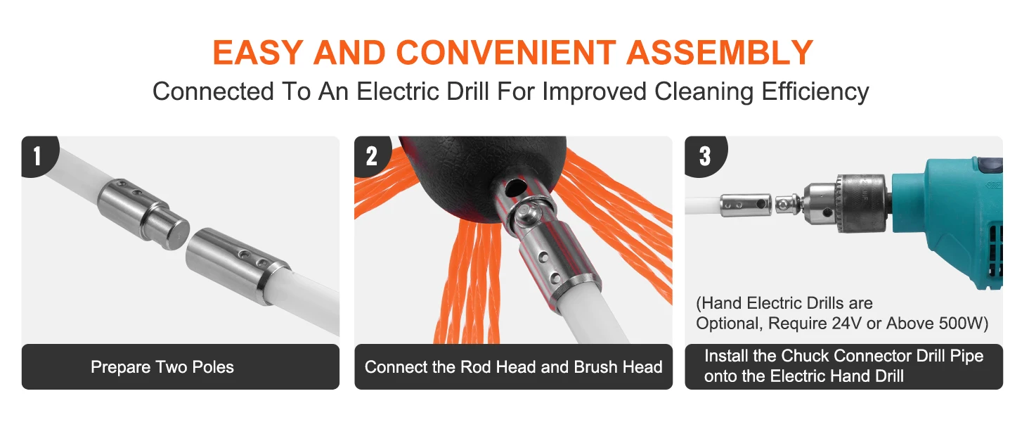 SucceBuy 23/30/33/39 ft Chimney Sweep Kit w/ Reinforced Nylon Flexible Rods Ergonomic Chimney Cleaning Brush 360-Degree Brush