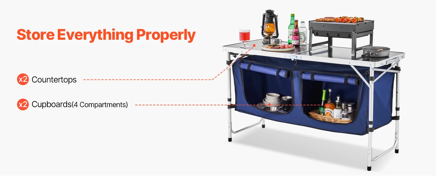 SucceBuy Camping Kitchen Table Folding Outdoor Cooking Table, Aluminum Lightweight Portable Cook Station Foldable Camp Table