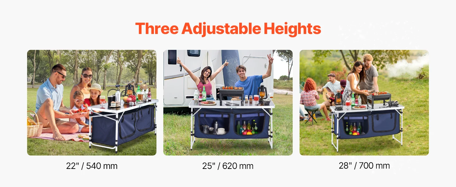 SucceBuy Camping Kitchen Table Folding Outdoor Cooking Table, Aluminum Lightweight Portable Cook Station Foldable Camp Table