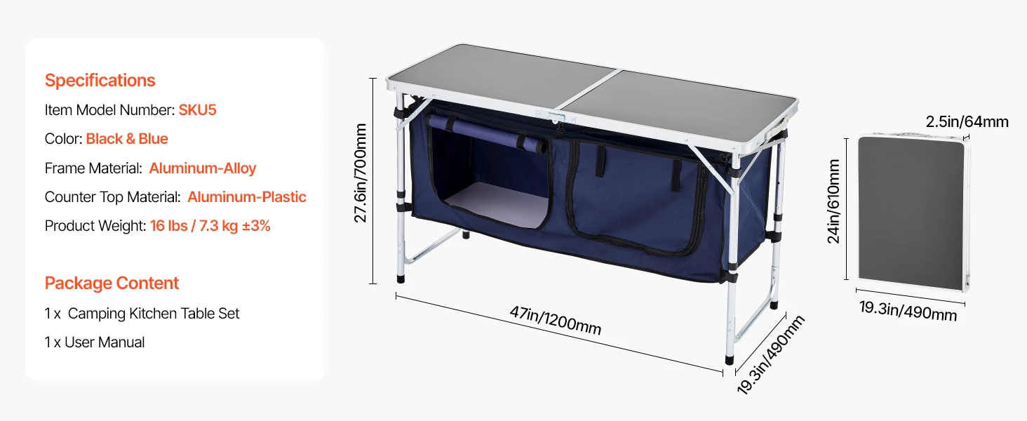 SucceBuy Camping Kitchen Table Folding Outdoor Cooking Table, Aluminum Lightweight Portable Cook Station Foldable Camp Table