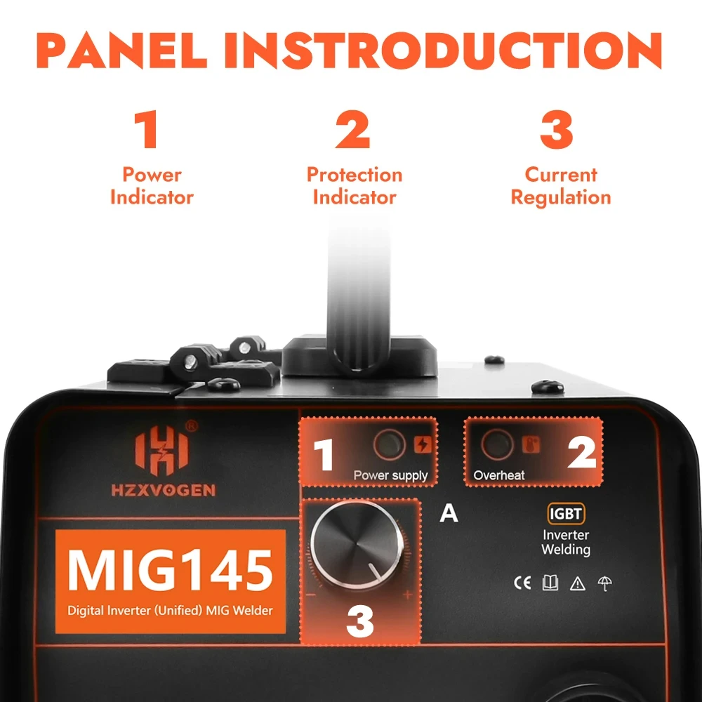 HZXVOGEN MIG145 No Gas Semi-automatic MIG Welding Machine For Gasless Iron Soldering Portable Inverter Welder Flux Cored Wire