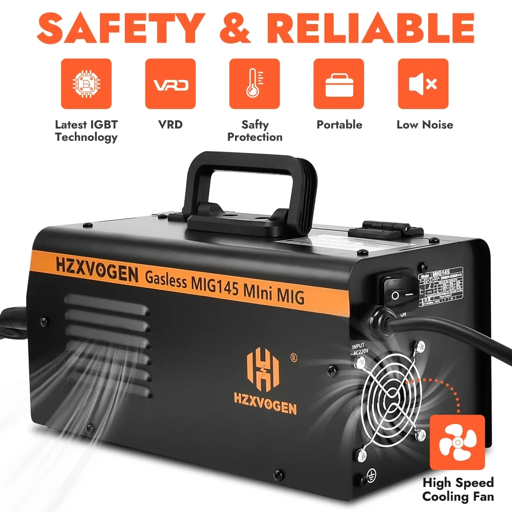 HZXVOGEN MIG145 No Gas Semi-automatic MIG Welding Machine For Gasless Iron Soldering Portable Inverter Welder Flux Cored Wire