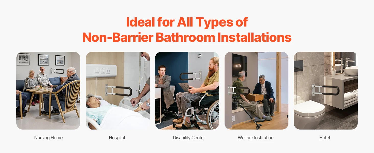 SucceBuy Toilet Safety Rail 23.8In U-Shaped Handicap Grab Bar Foldable Pole FlipUp Bar w/Anti-Slip Support Handle 300Lb Capacity
