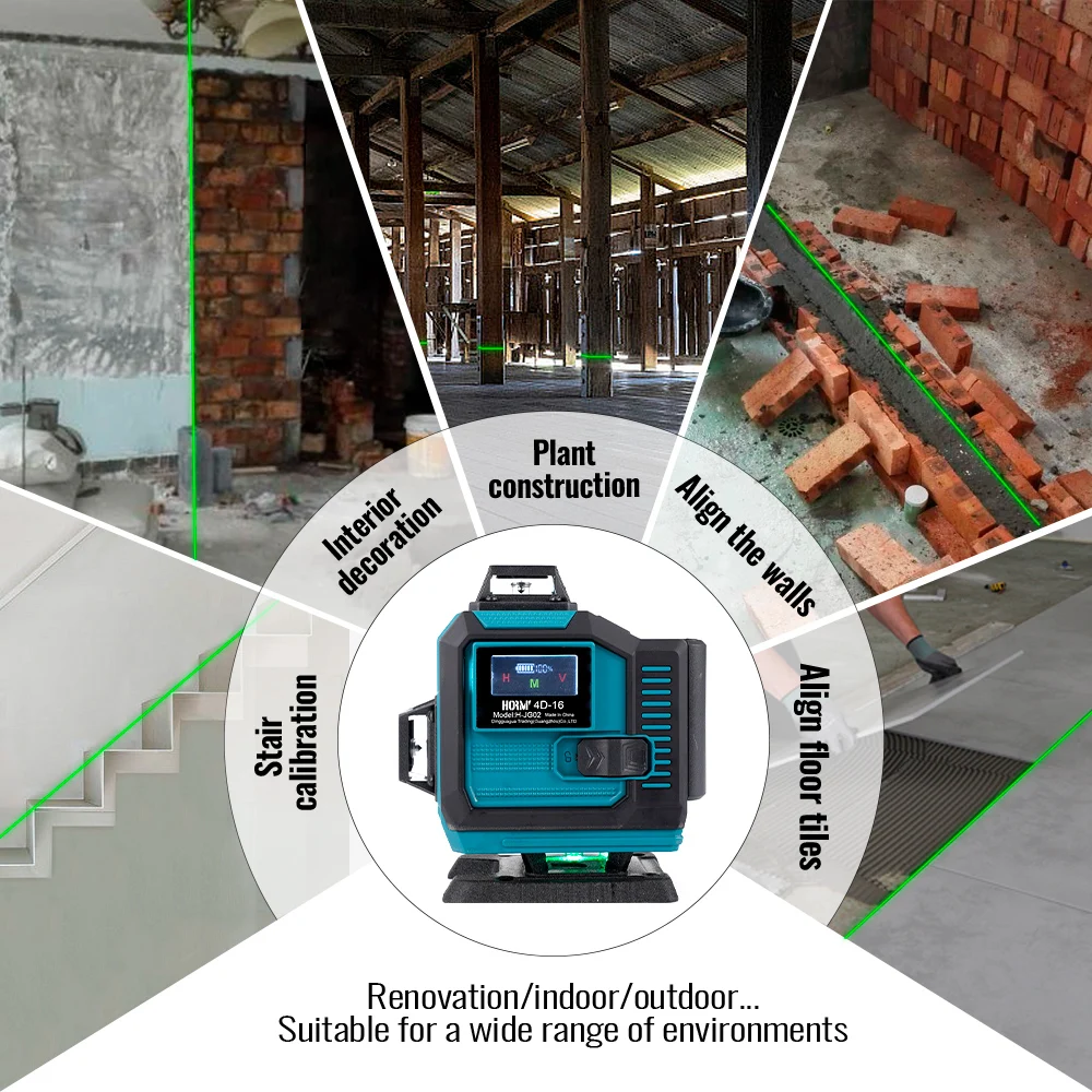 4D 16-line laser horizontal self-leveling green beam 360° cross-line with touch screen for tile laying and ceiling installation