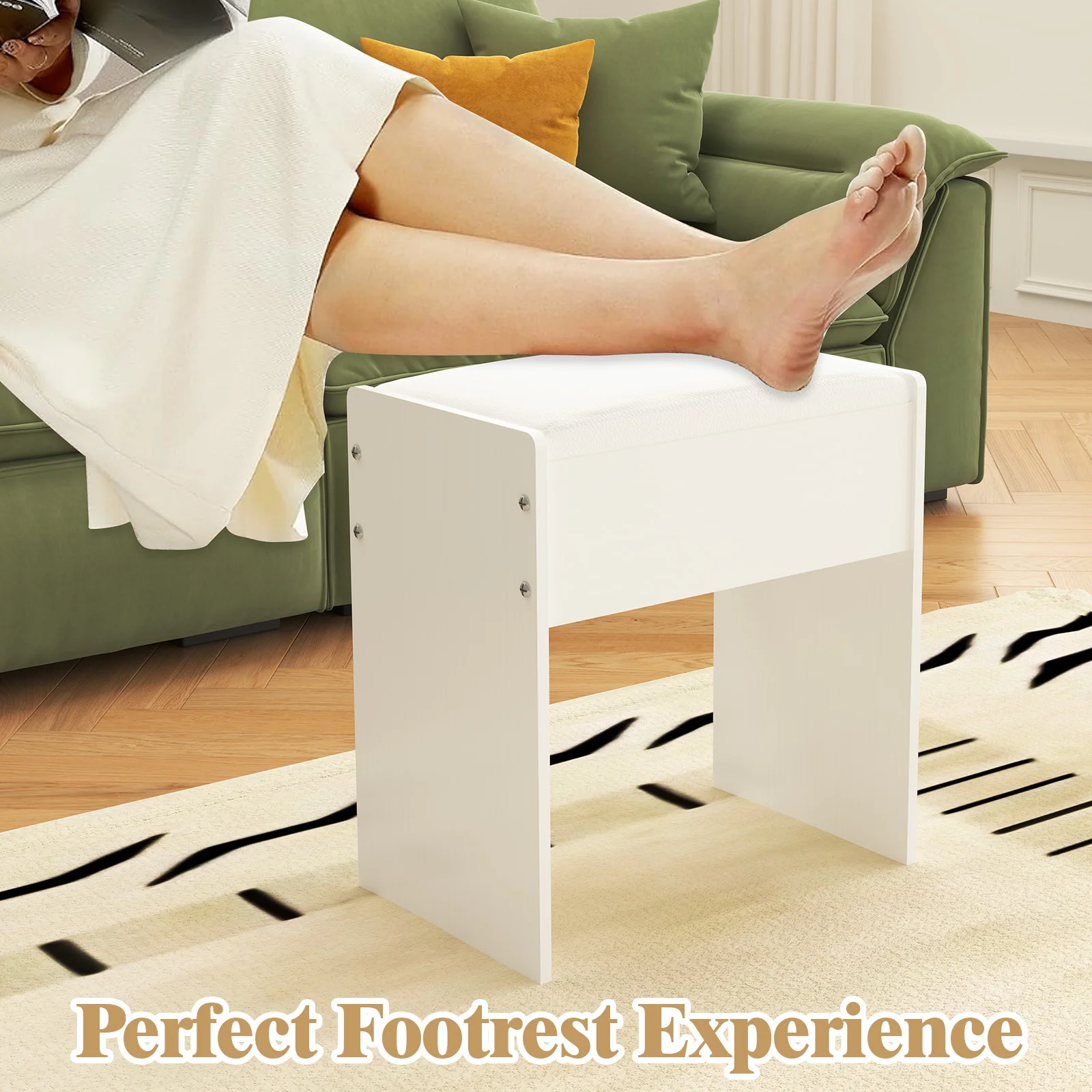 Padded Makeup Vanity Stool, Elegant Wood Dressing Chair W/ Wooden Legs Bench US