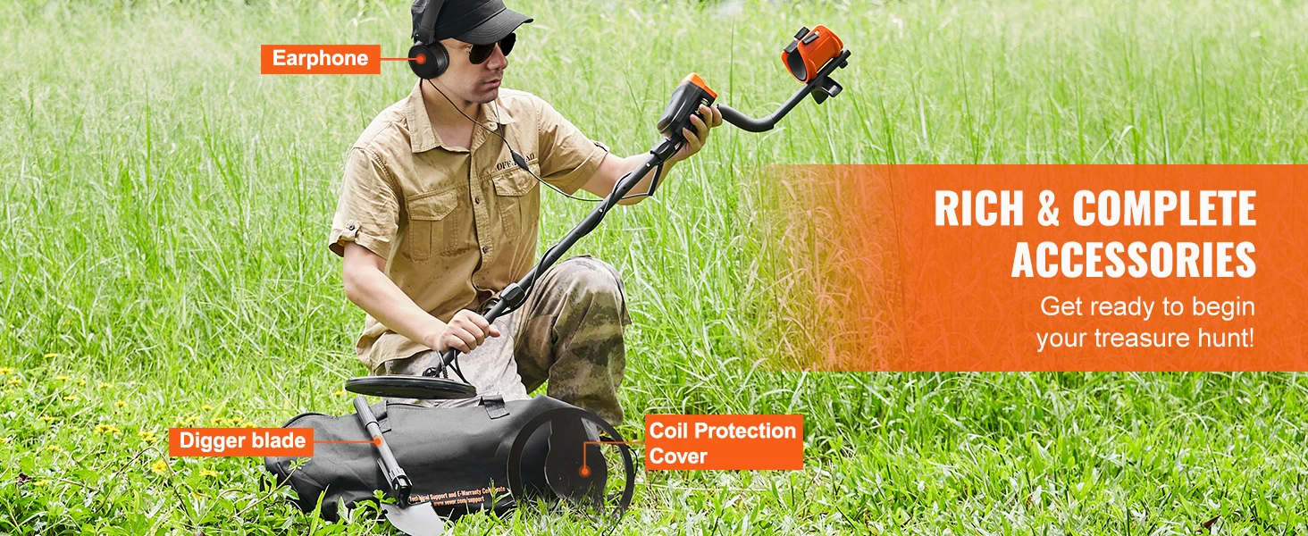 SucceBuy Metal Detector for Adults&Kids 10Inch Waterproof Search Coil + LCD Display 7 Modes Adjustable 41''-52'' Aluminum Stem