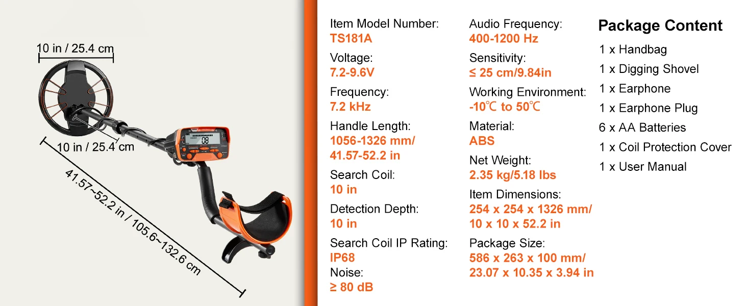 SucceBuy Metal Detector for Adults&Kids 10Inch Waterproof Search Coil + LCD Display 7 Modes Adjustable 41''-52'' Aluminum Stem