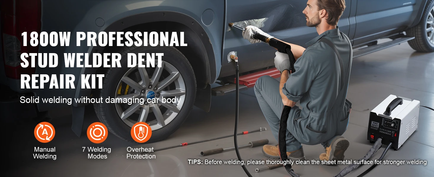 SucceBuy Stud Welder Repair Kit 1.8KW Auto Body Spot Welding Dent Puller Machine w/ 7 Welding Modes for Car Truck Dent Repair