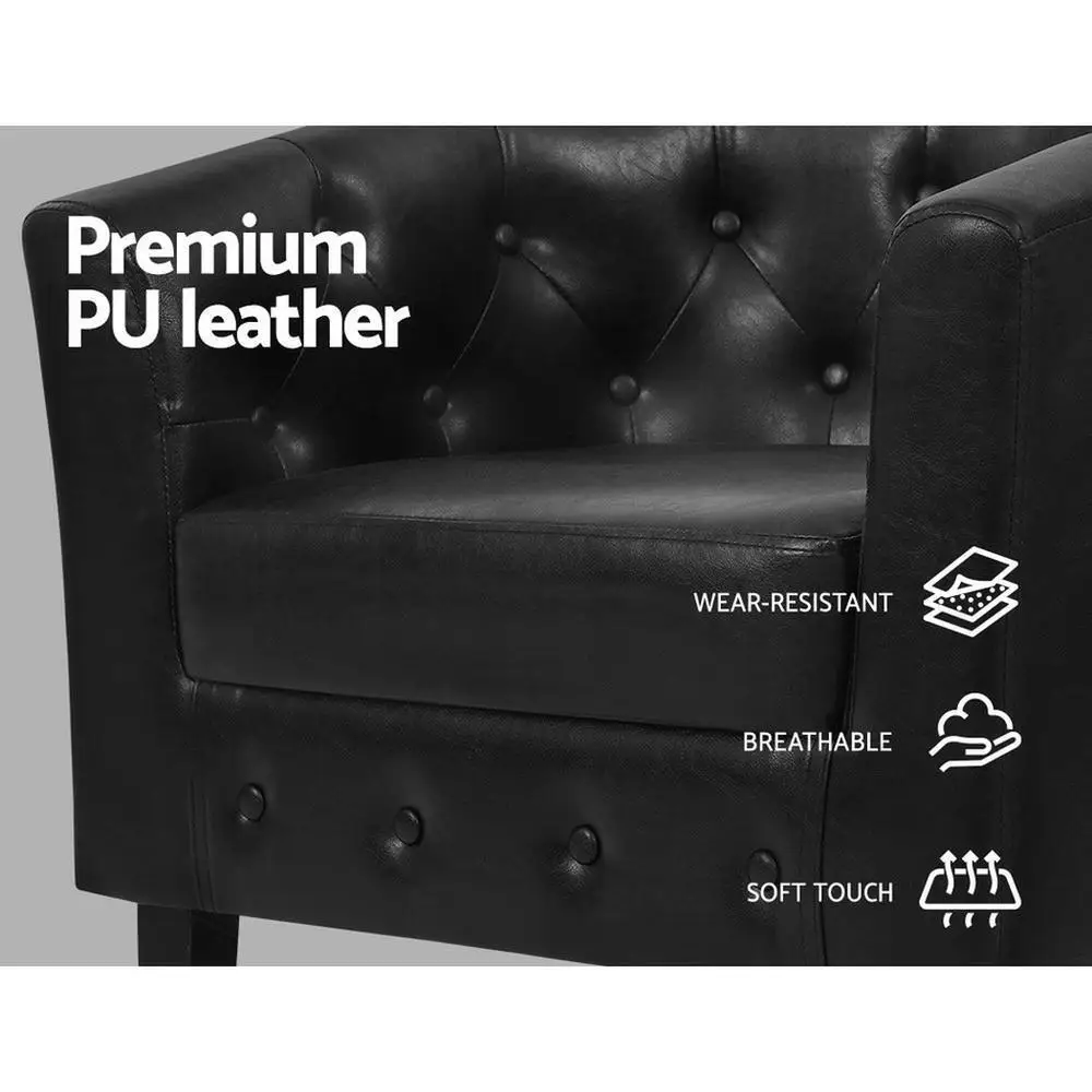 Modern Black Armchair Set with Ottoman Comfortable Upholstered Accent Chair for Living Room Lounge Bedroom Single Sofa Reading Chair Footrest Set