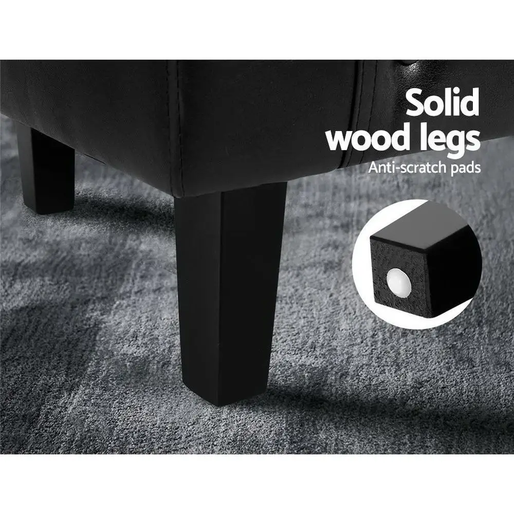 Modern Black Armchair Set with Ottoman Comfortable Upholstered Accent Chair for Living Room Lounge Bedroom Single Sofa Reading Chair Footrest Set