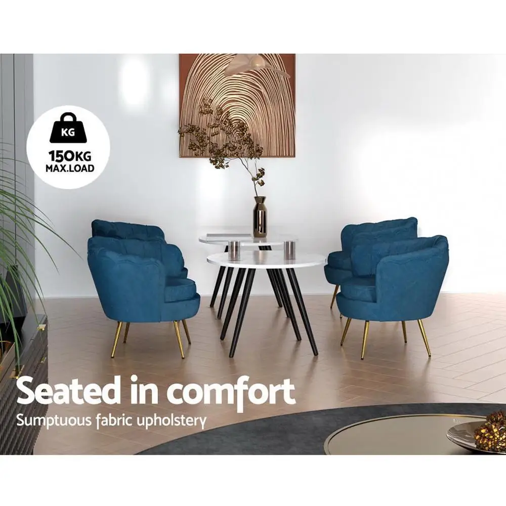 Velvet Blue Upholstered Armchair Elegant Accent Chair for Living Room Bedroom Home Lounge Seating Modern Comfortable Stylish Design