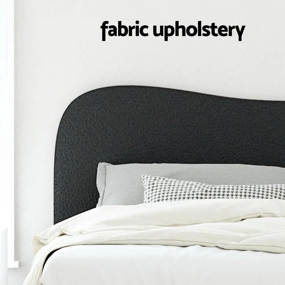 Double Size Boucle Upholstered Bed Frame Modern Fabric Platform Bed with Supportive Headboard and Wooden Slats for Bedroom Decor
