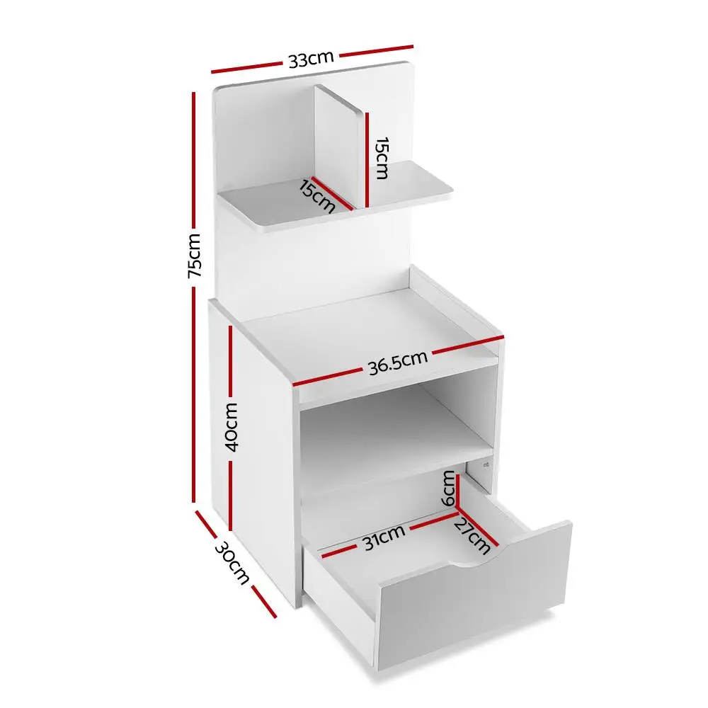 White Bedside Table 1 Drawer with Open Shelves Modern Nightstand Storage Cabinet for Bedroom Living Room End Table