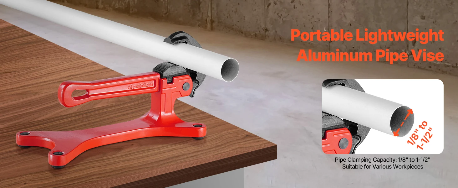 SucceBuy Portable Pipe Vise Lightweight Aluminum Pipe Vise w/ 1/8" to 1-1/2"  Clamping Capacity for Onsite Plumbing Installation